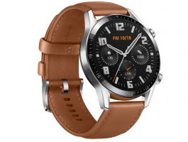 Huawei Watch GT 2 Classic sportóra, 46mm, ezüst tok, barna bőr szíj