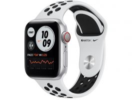 Apple Watch Nike S6 GPS + Cellular 40mm (M07C3HC/A) Ezüstszínű alumíniumtok, platinaszín-fekete sportszíj