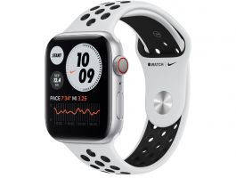 Apple Watch Nike S6 GPS + Cellular 44mm (M09W3HC/A) Ezüstszínű alumíniumtok, platinaszín-fekete sportszíj