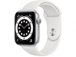 Apple Watch S6 GPS 44mm (M00D3HC/A) Ezüstszínű alumíniumtok, fehér sportszíj