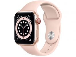 Apple Watch S6 GPS + Cellular 40mm (M06N3HC/A) Aranyszínű alumíniumtok, rózsakvarcszínű sportszíj