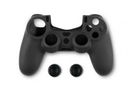 Spartan Gear Controller Silicon Skin Cover and Thumb Grips - védőtok és analóg kar védők, PS4 (2808143) fekete