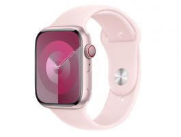 Apple Watch Series 9 GPS, 45mm (MR9H3QH/A) rózsaszín alumíniumtok, világos rózsaszín sportszíj - M/L