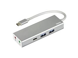 HAMA USB TYPE-C HUB +3,5" jack dokkoló (135758) Ezüst