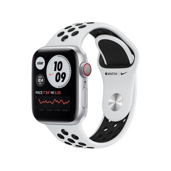 Apple Watch Nike S6 GPS + Cellular 40mm (M07C3HC/A) Ezüstszínű alumíniumtok, platinaszín-fekete sportszíj