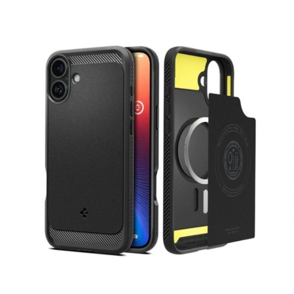 SPIGEN RUGGED ARMOR szilikon telefonvédő iPhone 16-hoz (ACS08214) fekete